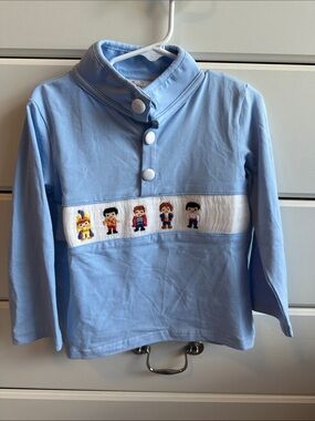 Light Blue Long-Sleeve Smocked Character Top for Kids